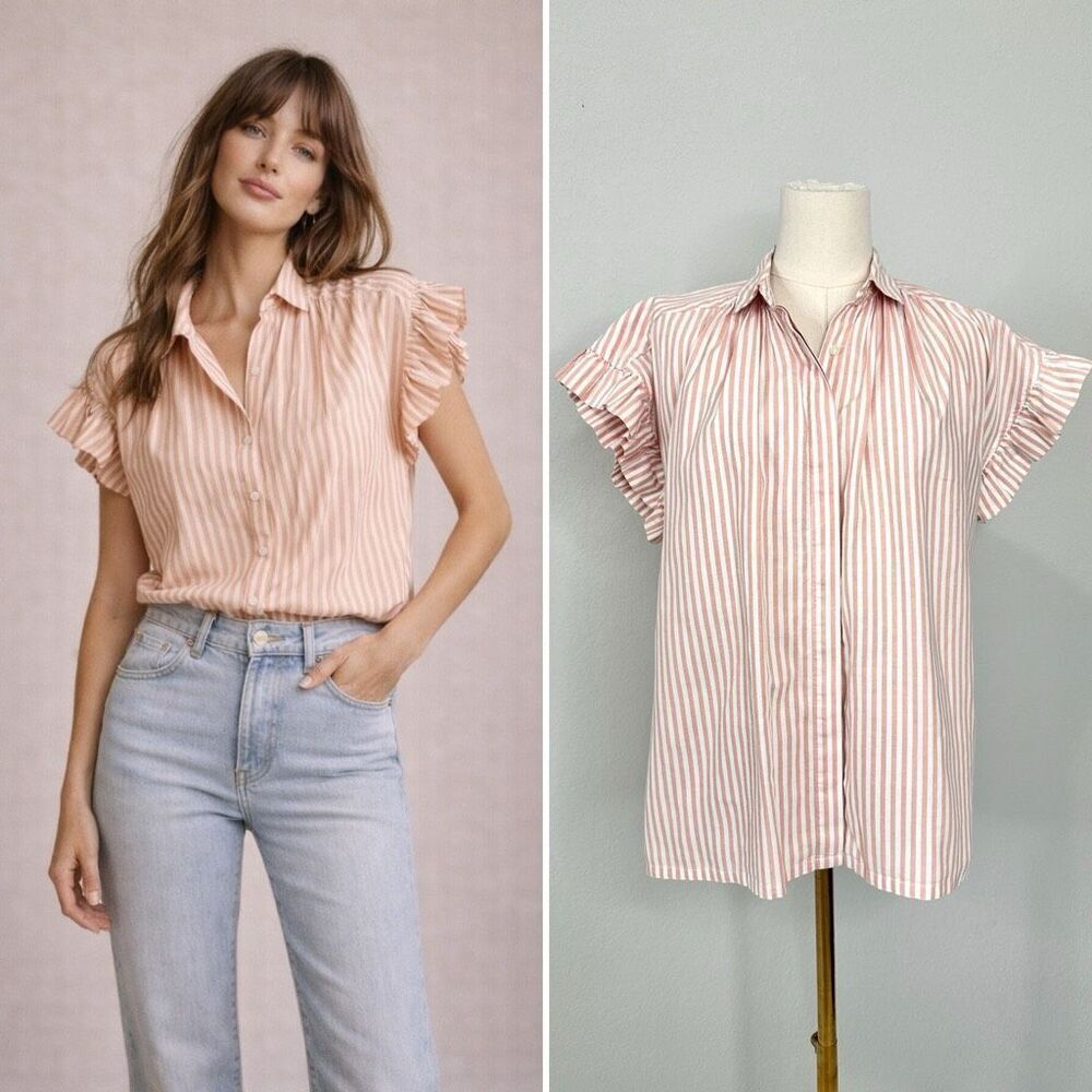 Trovata Birds of Paradis Della Shirt Antibes Stripe Blouse XS Coastal Preppy